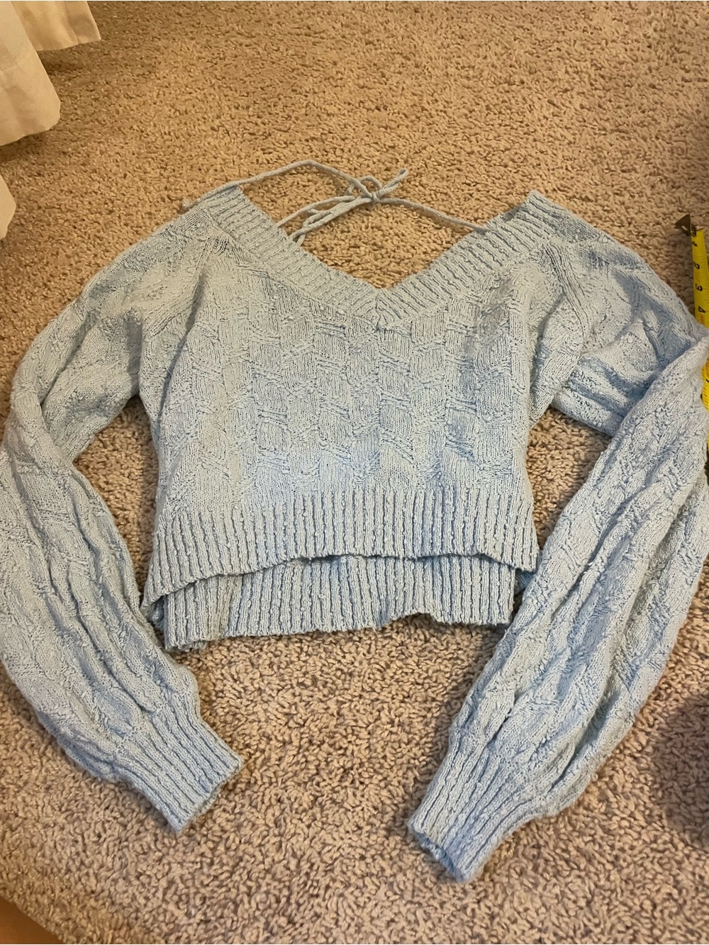 Blue V-Neck Cable Knit Women's Sweater in a size S, by Altar'd State baggy+crop
